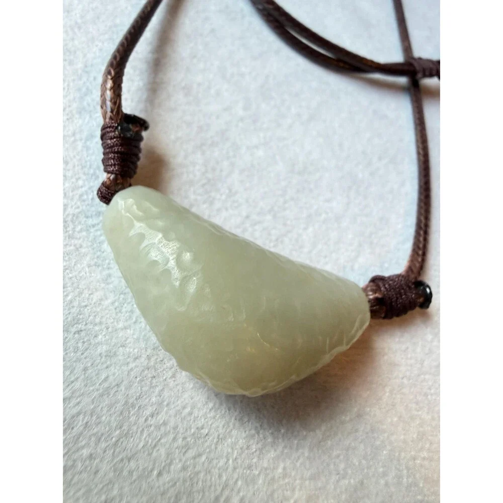 Natural White Jade Pendant Necklace OOAK Freeform Nugget  Chunky Organic Jade